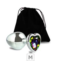 Plug de Metal M Com Pedra RGB Formato de Coracao 7cm