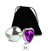 Plug de Metal M Com Pedra Roxo Formato de Coração