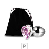 Plug de Metal P Com Pedra Rosa Formato de Coração 6cm