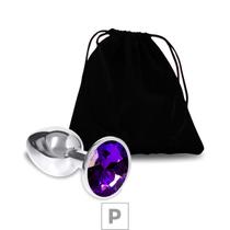 Plug de metal p cromado com strass 6cm pedra roxa