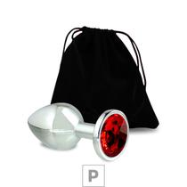 Plug de metal p cromado com strass 6cm pedra vermelha