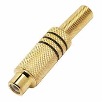 Plug Especial Jack Rca Fêmea Metálico Gold Preto Com Mola - PC / 10