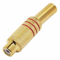 Plug Especial Jack Rca Fêmea Metálico Gold Vermelho Com Mola - PC / 10