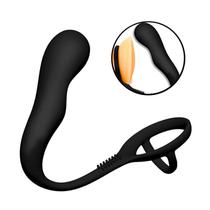 Plug Estimulador de Próstata Anal com Anel Penanino Duplo Preto Silicone Testiculo Prazer Masculino Homem Massageador Sex Shop