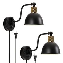 Plug in Wall Sconce Set de 2 Swing Arm Wall Lamp com Interruptor Dimmable, Black Farmhouse Hardwired Wall Sconce Industrial Vintage Wall Mounted Light for Bedroom Reading, 2 in 1 Install