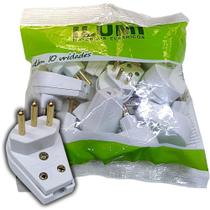 Plug Macho com 3 Pinos Tomada Gigante 10a com Prensa Cabo para Extensão Branco Kit 10 Unidades