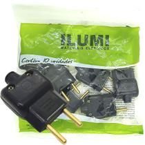 Plug Macho com Prensa Cabo 2 pinos de 10a para Extensão Tomada Kit 10 unidades