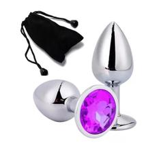 Plug P Em Aço Inox Para Dilatação Anal Iniciante Joia Roxa
