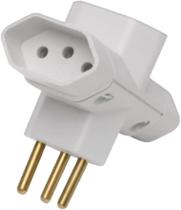 PLUG PINO BIPOLAR 3 SAIDAS TIPO "T" BRANCO 10A-250V ILUMI (3pinos)