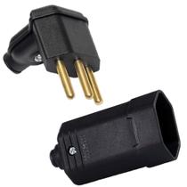 Plug Plugue Macho 90 Graus + Tomada Femea 3 Pinos 10a Preto
