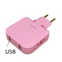 Plug Tomada Carregador Multifunção 2 Entrada USB Com 2 Tomada 10A 90~250V