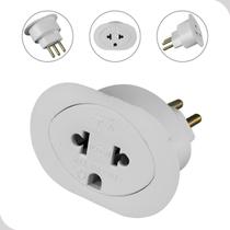 Plug Tomada T Adaptador 2P+T Universal 10A 250V Branco