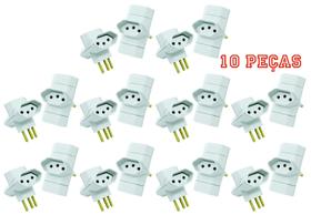 Plugue 3 Saídas Branco 2 P+T 10a Maciços Radial c/ 10
