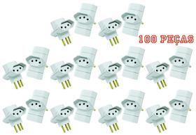 Plugue 3 Saídas Branco 2 P+T 10a Maciços Radial c/ 100