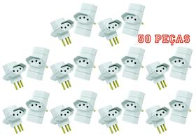 Plugue 3 Saídas Branco 2 P+T 10a Maciços Radial c/ 50