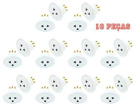 Plugue Adaptador Branco 10a 2 P+T Maciços Radial c/ 10 pç