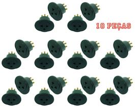 Plugue Adaptador Preto 10a 2 P+T Maciços Radial c/ 10 pç