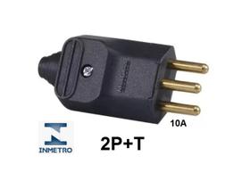 Plugue de tomada 10A Reto 3 Pinos (2P+T) Reforçado com Cabo Prensa - Preto