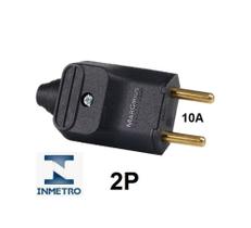 Plugue de tomada Plugue de tomada 10A Reto 2 Pinos (2P) Reforçado com Cabo Prença - Preto