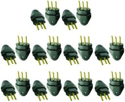 Plugue Macho Preto 2 Pólos + Terra 10a Maciço Radial c/ 10 Plugue Macho Preto 2 Pólos + Terra 10a Maciço Radial c/ 10