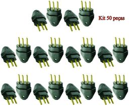 Plugue Macho Preto 2 Pólos + Terra 10a Maciço Radial c/ 50