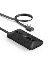 Plugue plano Power Strip Anker 300J com 6 AC 2 USB-A 2 USB-C