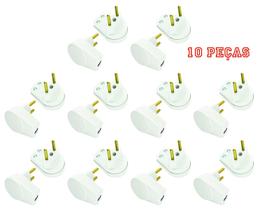 Plugue Prensa Cabo Branco 10a 2 Pinos Maciços Radial c/ 10