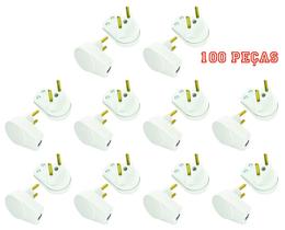 Plugue Prensa Cabo Branco 10a 2 Pinos Maciços Radial c/ 100 Plugue Prensa Cabo Branco 10a 2 Pinos Maciços Radial c/ 100