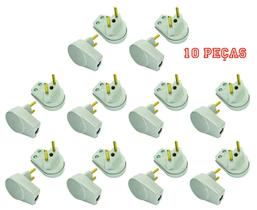 Plugue Prensa Cabo Cinza 10a 2 Pinos Maciços Radial c/ 10