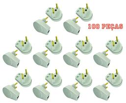 Plugue Prensa Cabo Cinza 10a 2 Pinos Maciços Radial c/ 100