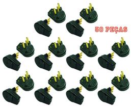 Plugue Prensa Cabo Preto 10a 3 Pinos Maciços Radial c/ 50 Plugue Prensa Cabo Preto 10a 3 Pinos Maciços Radial c/ 50