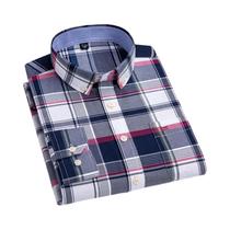 plus Size 7xl 6xl Camisa Oxford Masculina Manga Longa Listra Casual Macio Abotoado Xadrez Algodão