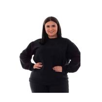 Plus Size - Blusa de Moletom Fechado em Tecido Flanelado Cor:PretoTamanho:P
