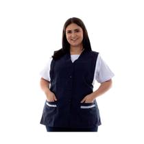 Plus Size - Colete/Jaleco em Oxford com Abertura Frontal e Detalhes em Bordado Inglês Plus Size - Colete/Jaleco em Oxford com Abertura Frontal e Detalhes em Bordado Inglês