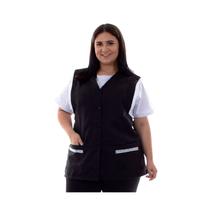 Plus Size - Colete/Jaleco em Oxford com Abertura Frontal e Detalhes em Bordado Inglês Plus Size - Colete/Jaleco em Oxford com Abertura Frontal e Detalhes em Bordado Inglês