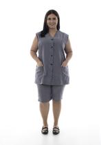 Plus Size - Conjunto de Colete com bermuda em algodão para copeira, arrumadeira, doméstica Cor:CinzaTamanho:XG