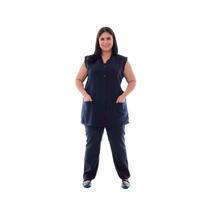 Plus Size - Conjunto de Colete e Calça em Oxford com Bordado Ingles para Copeira, Arrumadeira, Faxineira