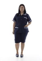 Plus Size - Conjunto de jaleco e bermuda em Tecido Oxford para Copeira, Arrumadeira, Domés Uniformes