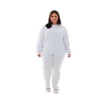 Plus size - Conjunto de Moletom com Blusa Fechada em Tecido Flanelado Cor:BrancoTamanho:XG