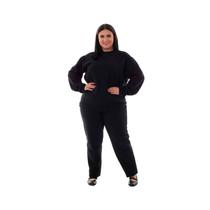 Plus size - Conjunto de Moletom com Blusa Fechada em Tecido Flanelado Cor:PretoTamanho:XG Plus size - Conjunto de Moletom com Blusa Fechada em Tecido Flanelado Cor:PretoTamanho:XG