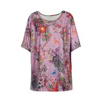 Plus size feminino floral camiseta verão 2025 manga curta casual solto vintage streetwear moda Plus size feminino floral camiseta verão 2025 manga curta casual solto vintage streetwear moda