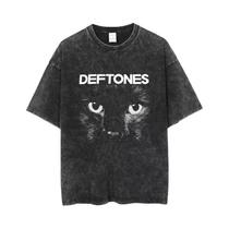 plus Size Hip Hop Deftones Vintage Impressão Algodão Camiseta Unisex Verão Lavado Moda Streetwear