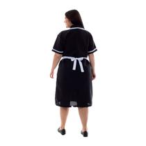 Plus Size - Kit 2 vestidos com avental e bordado ingles em Tecido Oxford para copeira,faxineira, arrumadeira Cor:PretoT