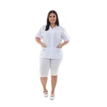 Plus Size - Kit com 2 conjuntos de Bermuda e Jaleco em Oxford para Copeira, Faxineira Doméstica Plus Size - Kit com 2 conjuntos de Bermuda e Jaleco em Oxford para Copeira, Faxineira Doméstica