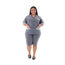 Plus Size - Kit com 2 Conjuntos de Bermuda e Jaleco em Tecido Algodão para Copeira, Faxineira, Doméstica Plus Size - Kit com 2 Conjuntos de Bermuda e Jaleco em Tecido Algodão para Copeira, Faxineira, Doméstica