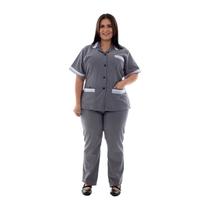Plus Size - Kit com 2 Conjuntos de Colete com bermuda em algodão para copeira, arrumadeira, doméstica Plus Size - Kit com 2 Conjuntos de Colete com bermuda em algodão para copeira, arrumadeira, doméstica