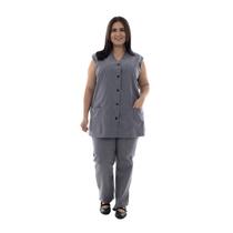 Plus Size - Kit com 2 Conjuntos de Colete com Calça em Tecido Algodão para Copeira, Arrumadeira, Doméstica Plus Size - Kit com 2 Conjuntos de Colete com Calça em Tecido Algodão para Copeira, Arrumadeira, Doméstica