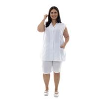 Plus Size - Kit com 2 Conjuntos de Colete e Bermuda em Oxford para Copeira, Arrumadeira, Faxineira