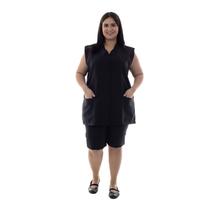 Plus Size - Kit com 2 Conjuntos de Colete e Bermuda em Oxford para Copeira, Arrumadeira, Faxineira Plus Size - Kit com 2 Conjuntos de Colete e Bermuda em Oxford para Copeira, Arrumadeira, Faxineira