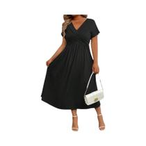plus Size Preto Casual Vestido Longo Verão Com Decote Em V Manga Curta Senhoras Festa À Noite 3xl